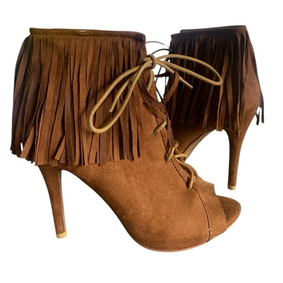 NWT Vintage 2000s Y2K Brown Suede Heels Fringe Boho Hippie Style Size 8 - Picture 6 of 10